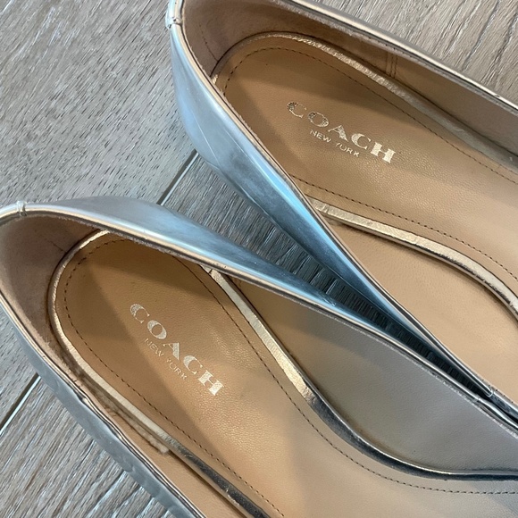COACH Shoes Wilma Flats Mirror Metallic Silver Bow Pointed Toe Size 8.5 - Picture 5 of 9